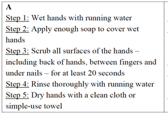 Look at four step-by-step processes for effective hand washing. Circle the letter A, B, C or D to indicate the correct one. (ảnh 1)