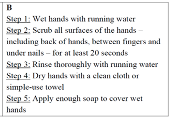Look at four step-by-step processes for effective hand washing. Circle the letter A, B, C or D to indicate the correct one. (ảnh 2)