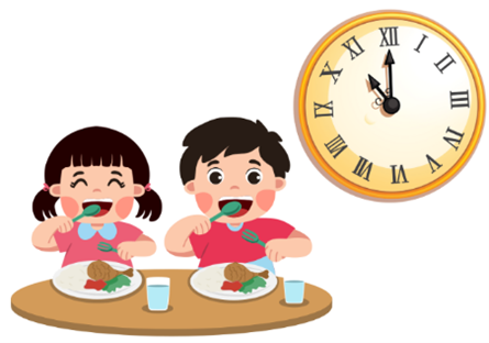 Hai bạn nhỏ ăn cơm lúc mấy giờ?   	A. 11 giờ 30 phút 	B. 10 giờ 30 phút 	C. 11 giờ	D. 8 giờ 30 phút  (ảnh 1)