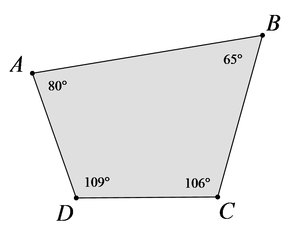 c) Số đo góc đỉnh A; cạnh AB, AD trong hình dưới đây là:  	A. 80o	B. 65o	C. 109o	D. 106o (ảnh 1)