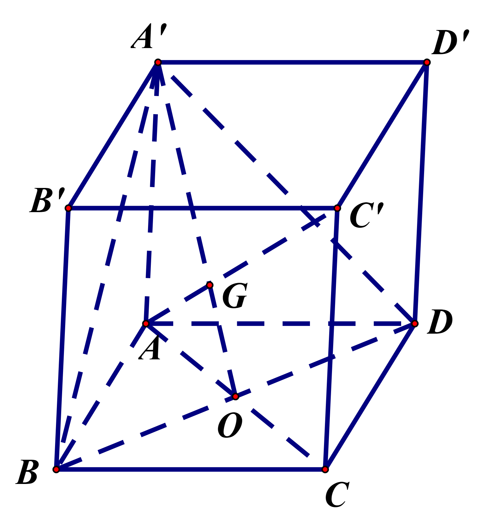 Ta c&oacute; \(AC' \bot \left( {A'BD} \right)\) v&agrave; \(AC' \cap \left( {A'BD} \right) = G\) với \(AG = \frac{1}{3}AC'\).  Suy ra \(d\left( {C',\left( {A'BD} \rig (ảnh 1)