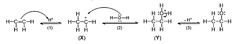 Phản ứng giữa ethylene với dung dịch H2SO4 loãng, đun nóng, diễn ra theo cơ chế phản ứng như sau: (ảnh 1)
