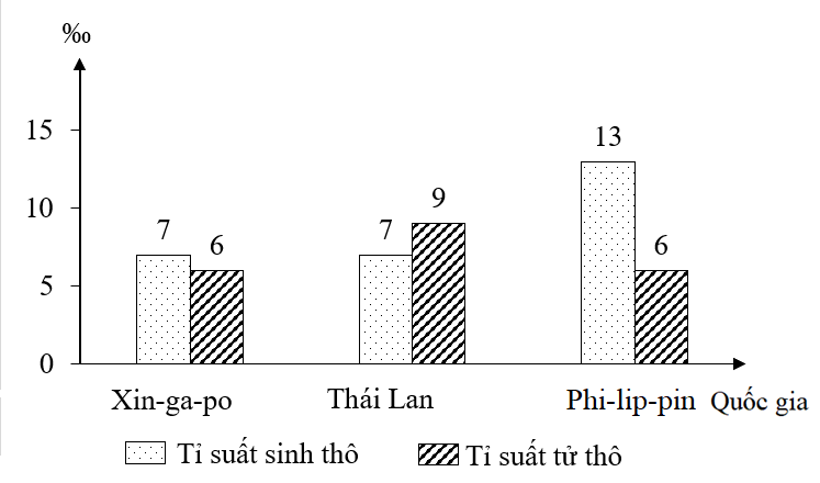 Cho biểu đồ sau:  Tỉ suất sinh thô và tỉ suất tử thô của một số quốc gia Đông Nam Á năm 2024 (Nguồn: Niên giám thống kê Việt Nam năm 2024, Nxb Thống kê) (ảnh 1)
