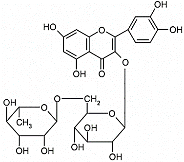 Rutin có nhiều trong hoa hoè còn được gọi là vitamin P. Rutin có công thức cấu tạo như hình bên dưới: (ảnh 1)