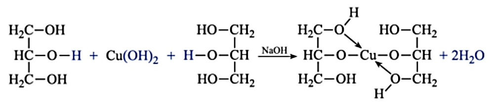 Cho phản ứng giữa glycerol với copper(II) hydroxide như sau:   Phản ứng trên chứng tỏ glycerol có (ảnh 1)