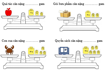 Điền số thích hợp vào chỗ trống:  Quả táo cân nặng ………… gam (ảnh 1)