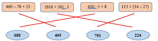 Chọn giá trị đúng cho mỗi biểu thức sau   460-78+23  (ảnh 2)