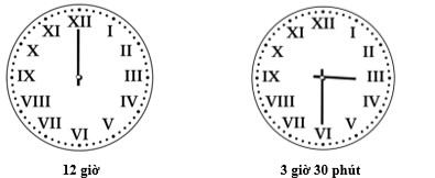 Vẽ kim giờ và kim phút vào đồng hồ ứng với thời điểm đã cho.  12 giờ                                                      3 giờ 30 phút    (ảnh 2)