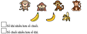 Điền chữ x v&agrave;o &ocirc; trống trước c&acirc;u trả lời đ&uacute;ng. Số khỉ nhiều hơn số chuối. (ảnh 1)