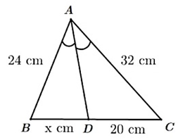 Cho hình vẽ bên. Biết AD là đường phân giác của góc BAC. Khi đó độ dài x trong hình vẽ bên bằng (ảnh 1)