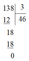 Kết quả của phép tính 138 : 3 là:  (ảnh 1)