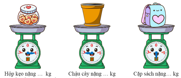 Điền số cân nặng của đồ vật thích hợp vào ô trống. (ảnh 1)