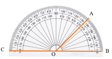 Số đo góc đỉnh O; cạnh OA; OB (như hình dưới) là:  	 (ảnh 1)