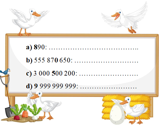 Viết giá trị của các chữ số in đậm dưới đây:a) 890: …… (ảnh 1)
