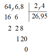 Kết quả của phép tính 64,68 : 2,4 là: (ảnh 1)