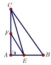 Cho hình vẽ bên phải, có góc A = 90 độ:  Trong các đoạn thẳng EA,EF,EC,BC, đoạn thẳng có độ dài nhỏ nhất là (ảnh 1)
