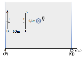 Một khung dây hình vuông ABCD có cạnh dài 30 cm, cho khung dây chuyển động thẳng đều với tốc độ 30 cm/s qua vùng từ trường giới hạn bởi 2 mặt phẳng song song (ảnh 2)