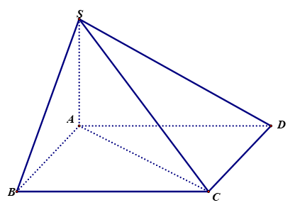 Cho hình chóp S.ABCD có đáy là hình chữ nhật, AB = a,BC = 2a, SA vuông góc với mặt phẳng đáy và SA = a (ảnh 1)