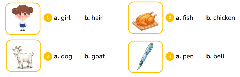 Look and choose. a. girl b. hair (ảnh 1)