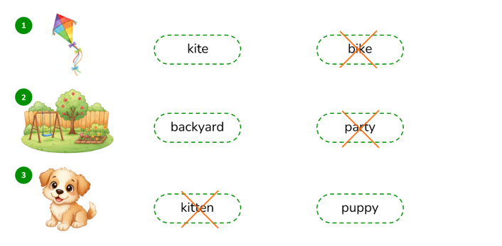 Look and cross (x) the wrong words. (ảnh 2)
