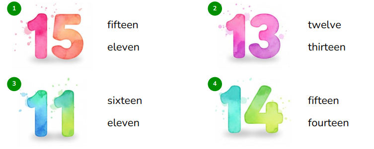 Circle the correct word.  fifteen eleven (ảnh 1)
