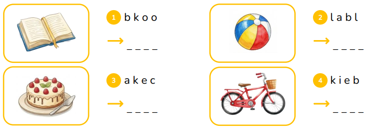 Reorder the letters. b k o o   _ _ _ _ (ảnh 1)