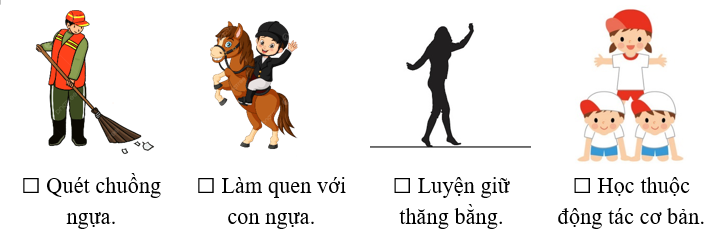 Những công việc đầu tiên ở rạp xiếc mà Va-li-a được giao là gì? Đánh dấu ☑ trước phương án trả lời đúng: (ảnh 1)