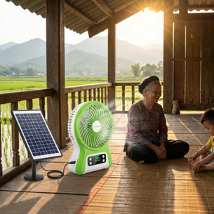 Vai trò của sáng chế quạt tích điện sử dụng năng lượng mặt trời là gì? A. Cung cấp điện năng. (ảnh 1)