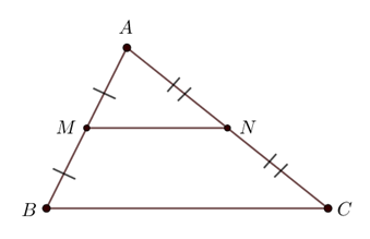 Cho tam giác ABC có M là trung điểm của AB, N là trung điểm của AC và MN = 3cm. Độ dài cạnh BC là: (ảnh 1)
