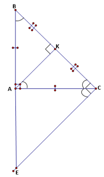 Cho tam giác ABC vuông tại A có AB = AC. Gọi K là trung điểm của cạnh BC.  a) Chứng minh tam giác AKB = tam giác AKC và AK vuông góc BC (ảnh 1)