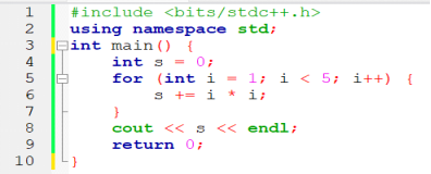 Chọn một trong hai ngôn ngữ Python hoặc C++ để xem xét đoạn chương trình sau: Phương án nào dưới đây nêu đúng giá trị của s sau khi thực hiện đoạn chương trình trên? (ảnh 2)