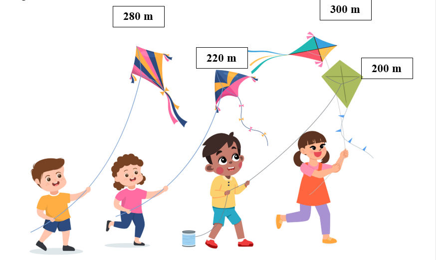 Giải bài toán sau.  Trong một buổi lễ hội thả diều, 5 bạn đã thả diều với độ cao như sau: Hãy viết dãy số liệu chỉ độ cao mà diều của các bạn đạt được theo thứ tự: (ảnh 1)