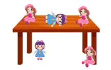 b) Có mấy con búp bê ở dưới bàn? (ảnh 1)