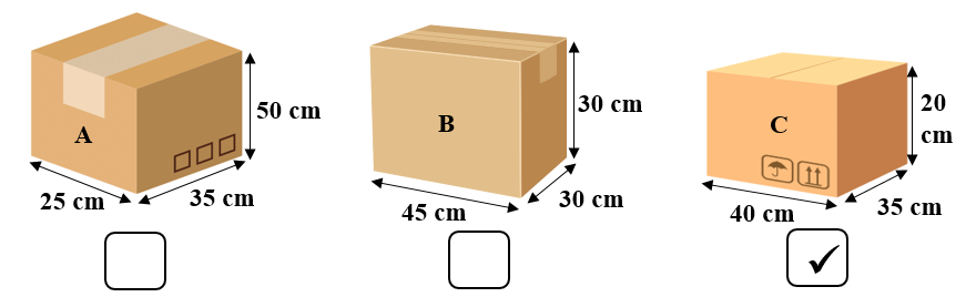 Tích v vào ô trống hình có diện tích toàn phần nhỏ nhất. (ảnh 2)
