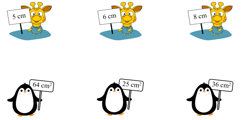Nối cạnh hình vuông với diện tích thích hợp. (ảnh 1)
