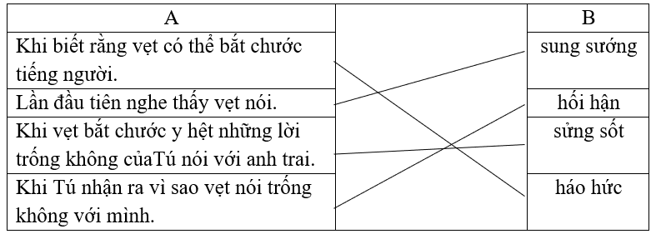 Nối chi tiết ở cột A với cảm xúc ở cột B cho phù hợp (ảnh 1)