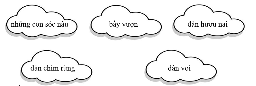 Em hãy tô màu vào tên những con vật được ông kể lại cho các bạn nhỏ nghe trên đường về. (ảnh 1)