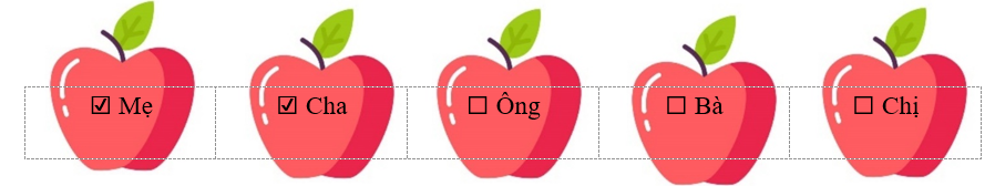 Bé nặn quả thị, quả na để dành tặng ai?   ☐ Mẹ 	☐ Cha 	☐ Ông 	☐ Bà 	☐ Chị (ảnh 2)