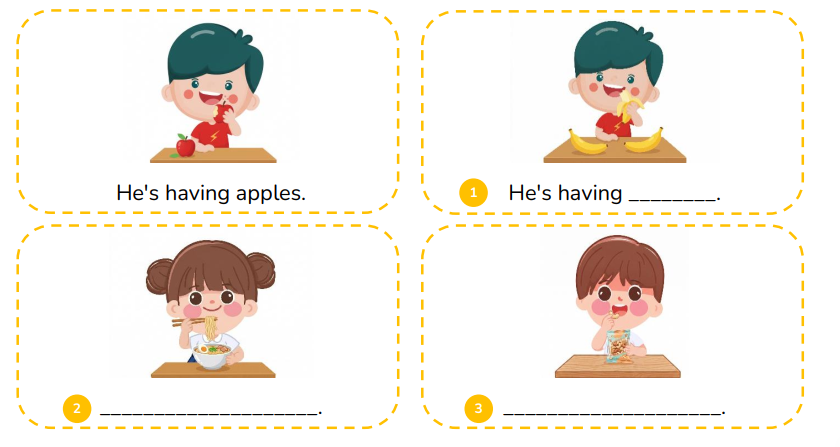 Look and write the sentences. He's having ________. (ảnh 1)