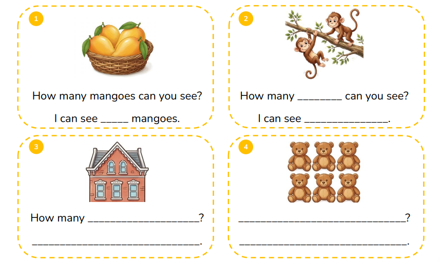 Look and write the sentences.  How many mangoes can you see? I can see _____ mangoes. (ảnh 1)