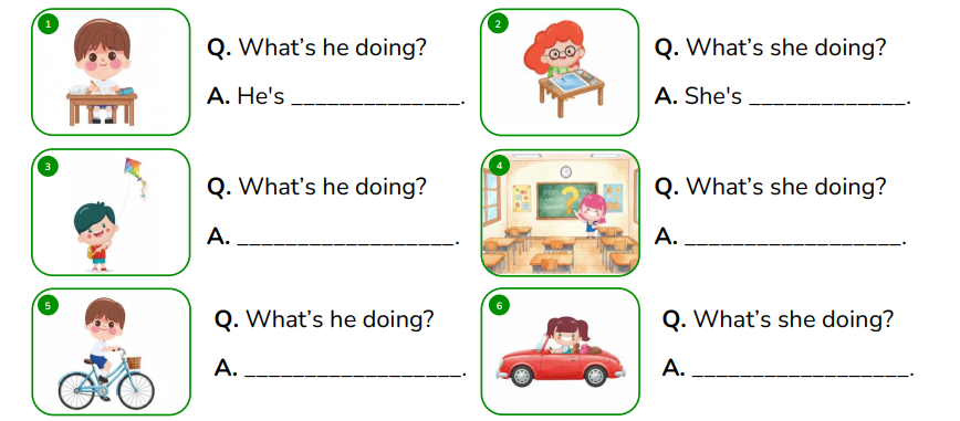 Answer the questions. Q. What’s he doing? A. He's ______________. (ảnh 1)