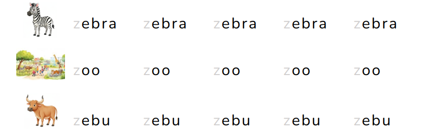 Trace the letters. zebra (ảnh 1)