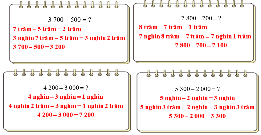 Tính nhẩm (theo mẫu) Mẫu: 6 800 – 400 ? Nhẩm: 8 trăm – 4 trăm 4 trăm 6 nghìn – 8 trăm – 4 trăm 6 nghìn 4 trăm 6 800 – 400 6 400 (ảnh 2)