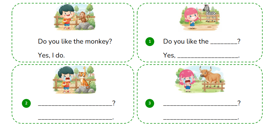 Write the questions then answer.  Do you like the ________? Yes, __________________. (ảnh 1)