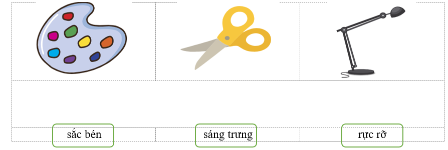 Nối hình ảnh với từ chỉ đặc điểm tương ứng.  	 	      sắc bén	sáng trưng	rực rỡ (ảnh 1)
