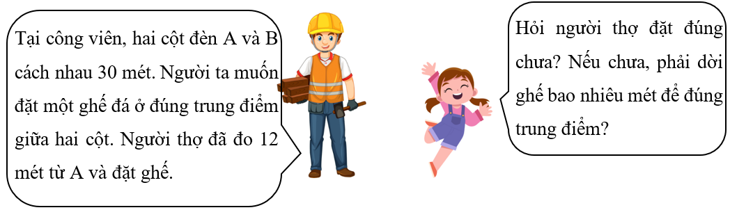 Trả lời câu hỏi sau. Tại công viên, hai cột đèn A và B cách nhau 30 mét.  (ảnh 1)