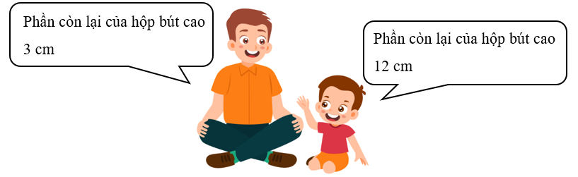 Tô màu vào ý kiến đúng. Một bạn dùng vỏ hộp sữa cao 15 cm để làm hộp bút. Bạn ấy vẽ một đường cách đáy 3 cm rồi cắt phần phía trên đi. (ảnh 1)