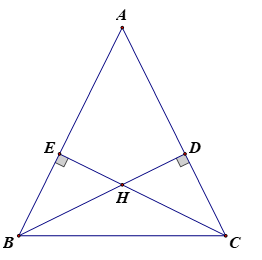 Cho Delta ABC có AB = AC. Kẻ BD vuông góc AC tại D,CE vuông góc AB tại E. Gọi H  là giao điểm của BD và CE. Chứng minh: (ảnh 1)