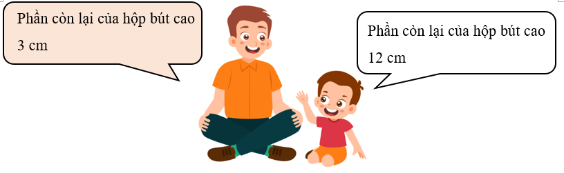Tô màu vào ý kiến đúng. Một bạn dùng vỏ hộp sữa cao 15 cm để làm hộp bút. Bạn ấy vẽ một đường cách đáy 3 cm rồi cắt phần phía trên đi. (ảnh 2)