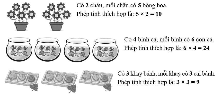 Viết phép nhân thích hợp với mỗi bức tranh: (ảnh 2)